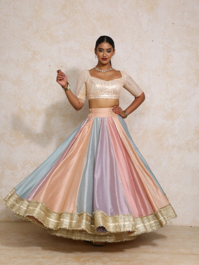 Najma x Tyohaar | Pastel Foil Chandheri FlareFit™ Lehenga Set with Dupatta-Binks