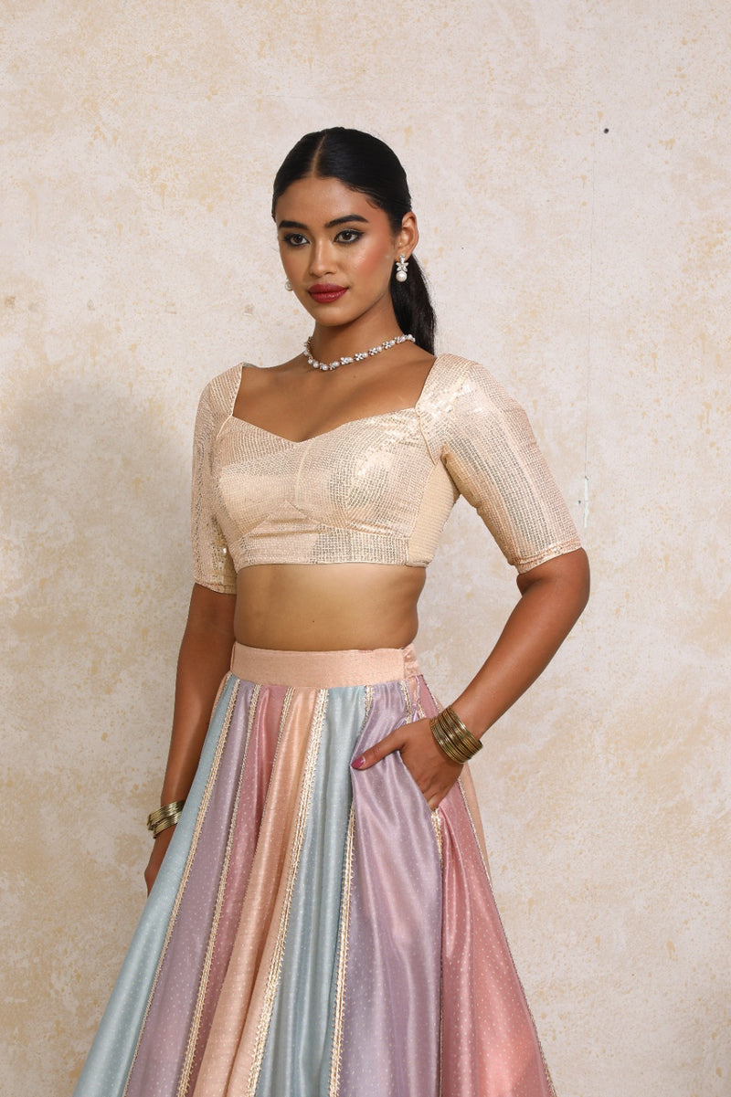 Najma x Tyohaar | Pastel Foil Chandheri FlareFit™ Lehenga Set with Dupatta-Binks