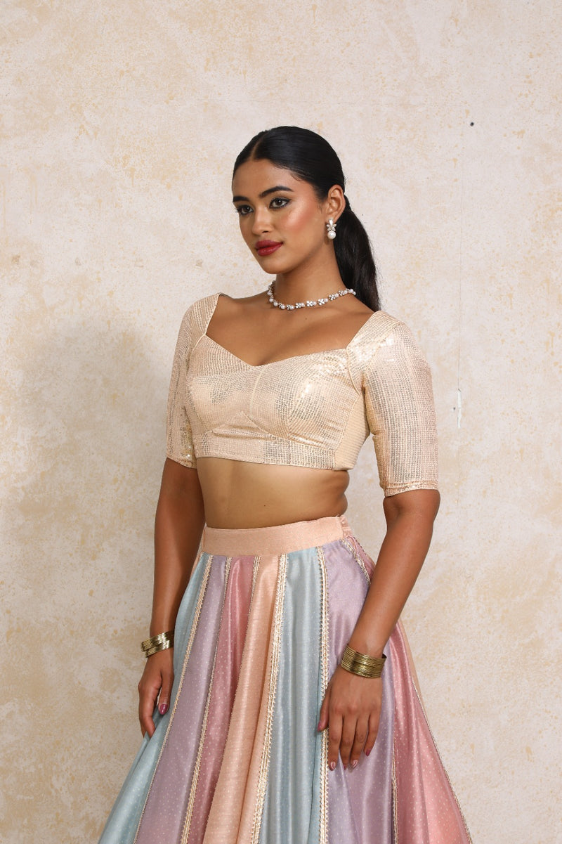 Najma x Tyohaar | Pastel Foil Chandheri FlareFit™ Lehenga Set with Dupatta-Binks
