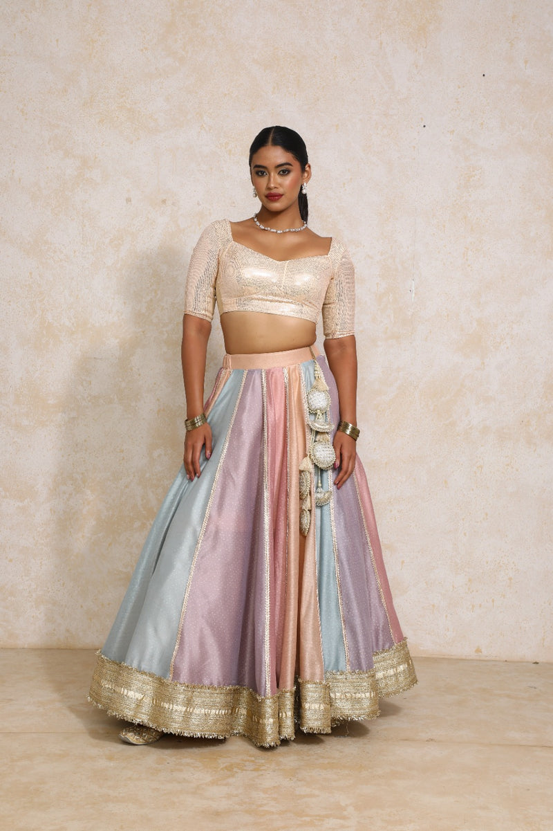 Najma x Tyohaar | Pastel Foil Chandheri FlareFit™ Lehenga Set with Dupatta-Binks