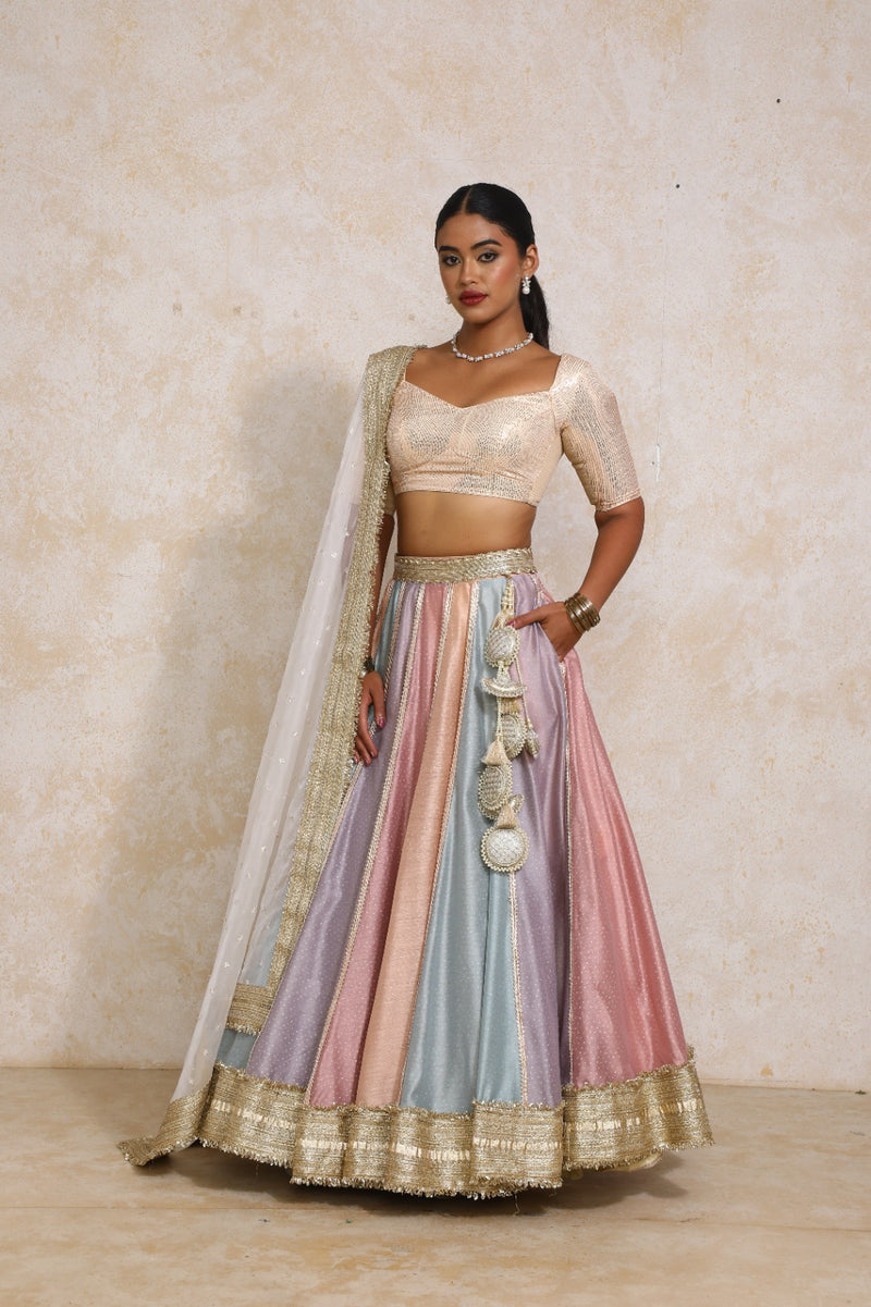 Najma x Tyohaar | Pastel Foil Chandheri FlareFit™ Lehenga Set with Dupatta-Binks