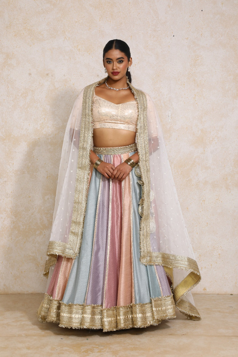 Najma x Tyohaar | Pastel Foil Chandheri FlareFit™ Lehenga Set with Dupatta-Binks