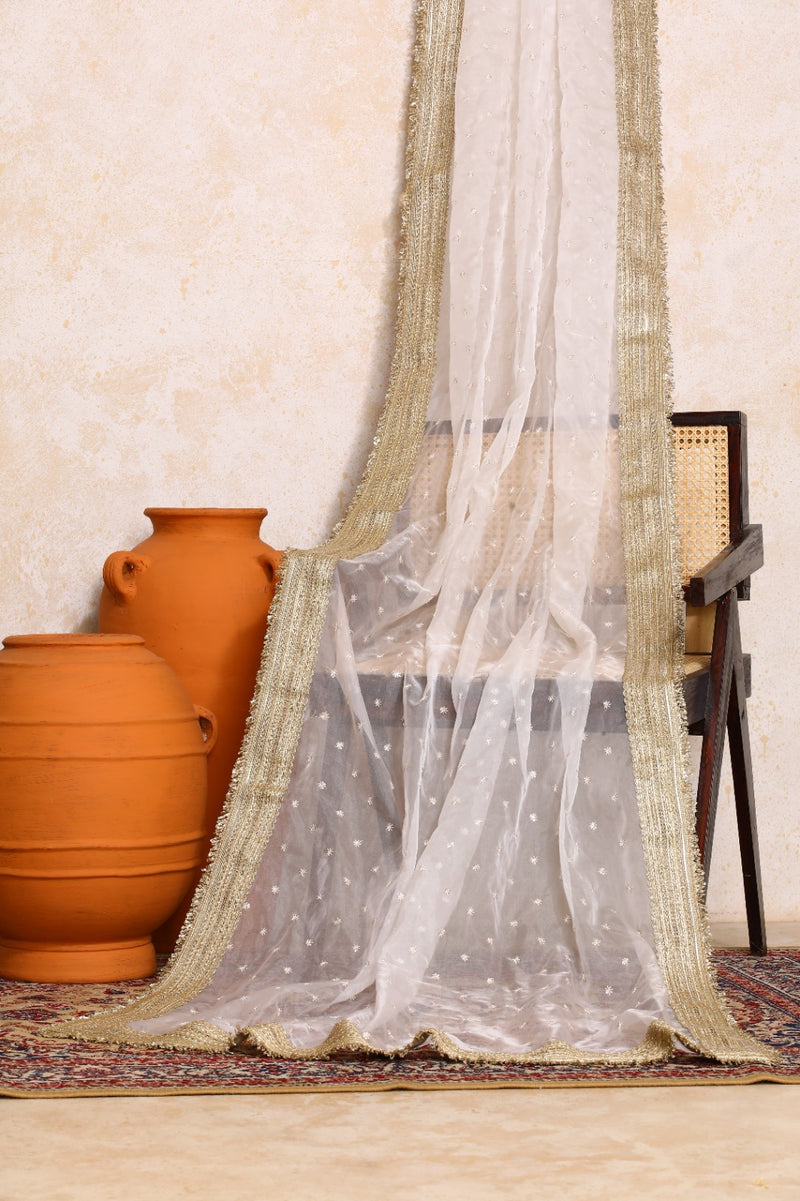 Najma x Tyohaar | Pastel Foil Chandheri FlareFit™ Lehenga Set with Dupatta-Binks