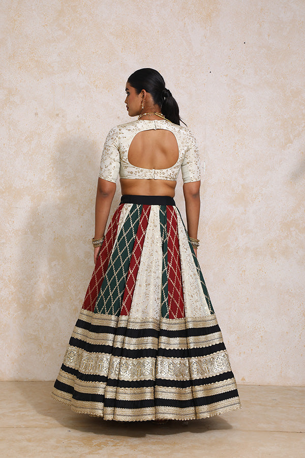 Radha x Tyohaar | Maroon & Black Vine Mesh Brocade FlareFit™ Lehenga Set with Dupatta-Binks