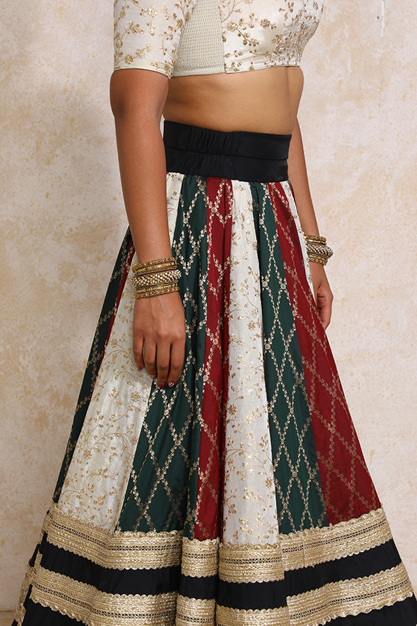 Radha x Tyohaar | Maroon & Black Vine Mesh Brocade FlareFit™ Lehenga Set with Dupatta-Binks