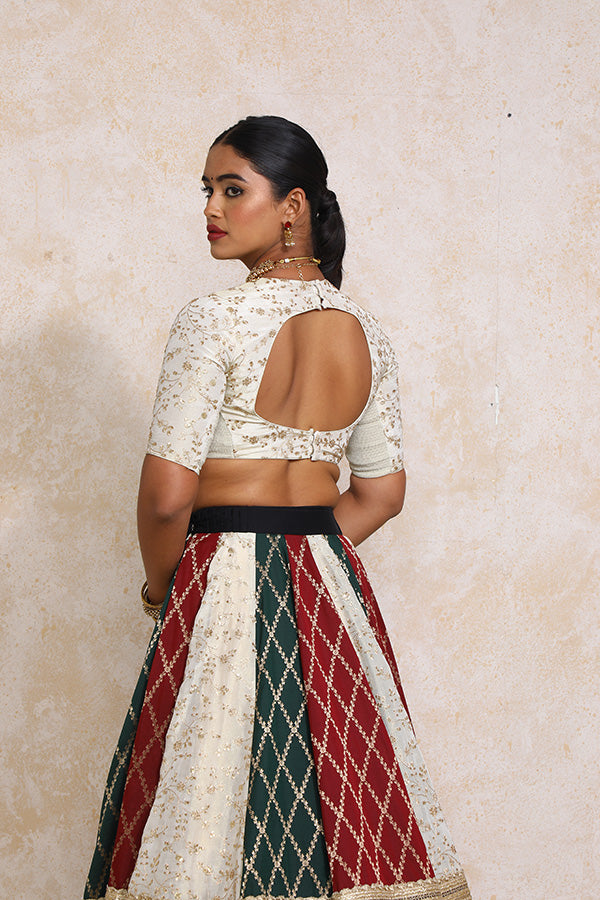 Radha x Tyohaar | Maroon & Black Vine Mesh Brocade FlareFit™ Lehenga Set with Dupatta-Binks