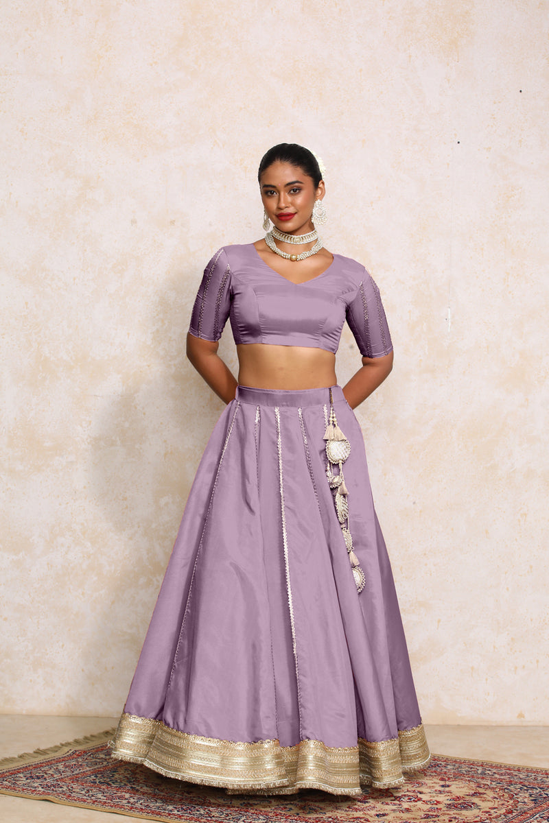 Ruhani x Tyohaar | Purple Gold Tissue FlareFit™ Lehenga Set with Dupatta-Binks