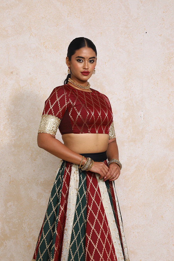 Ruksar x Tyohaar | Maroon & Black Vine Mesh Brocade FlareFit™ Lehenga Set with Dupatta-Binks