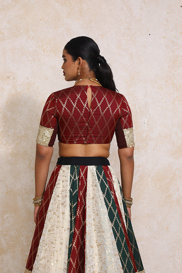 Ruksar x Tyohaar | Maroon & Black Vine Mesh Brocade FlareFit™ Lehenga Set with Dupatta-Binks