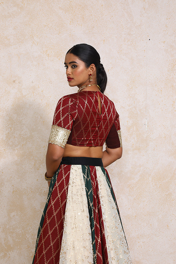 Ruksar x Tyohaar | Maroon & Black Vine Mesh Brocade FlareFit™ Lehenga Set with Dupatta-Binks
