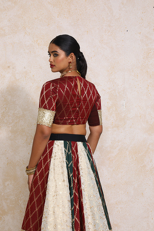 Ruksar x Tyohaar | Maroon & Black Vine Mesh Brocade FlareFit™ Lehenga Set with Dupatta-Binks