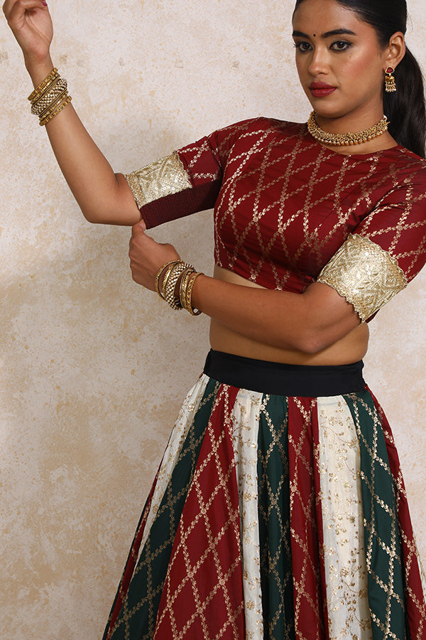Ruksar x Tyohaar Lehenga Set, in Multicolour Tissue & Silk Viscose, featuring elbow sleeves and jewel neckline (view 4).