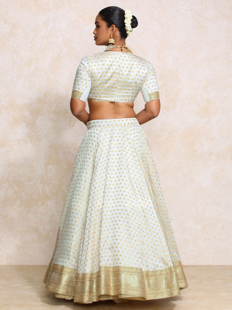 Saniya x Tyohaar | Cream Satin Viscose Butta FlareFit™ Lehenga Set with Dupatta-Binks