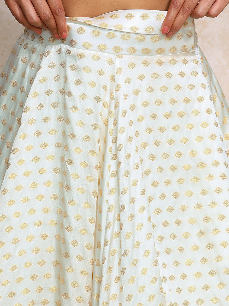 Saniya x Tyohaar | Cream Satin Viscose Butta FlareFit™ Lehenga Set with Dupatta-Binks