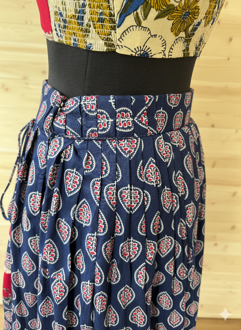 Shagun x Tyohaar | Blue & Green Navratri Handblock Printed Lehenga Set-Binks