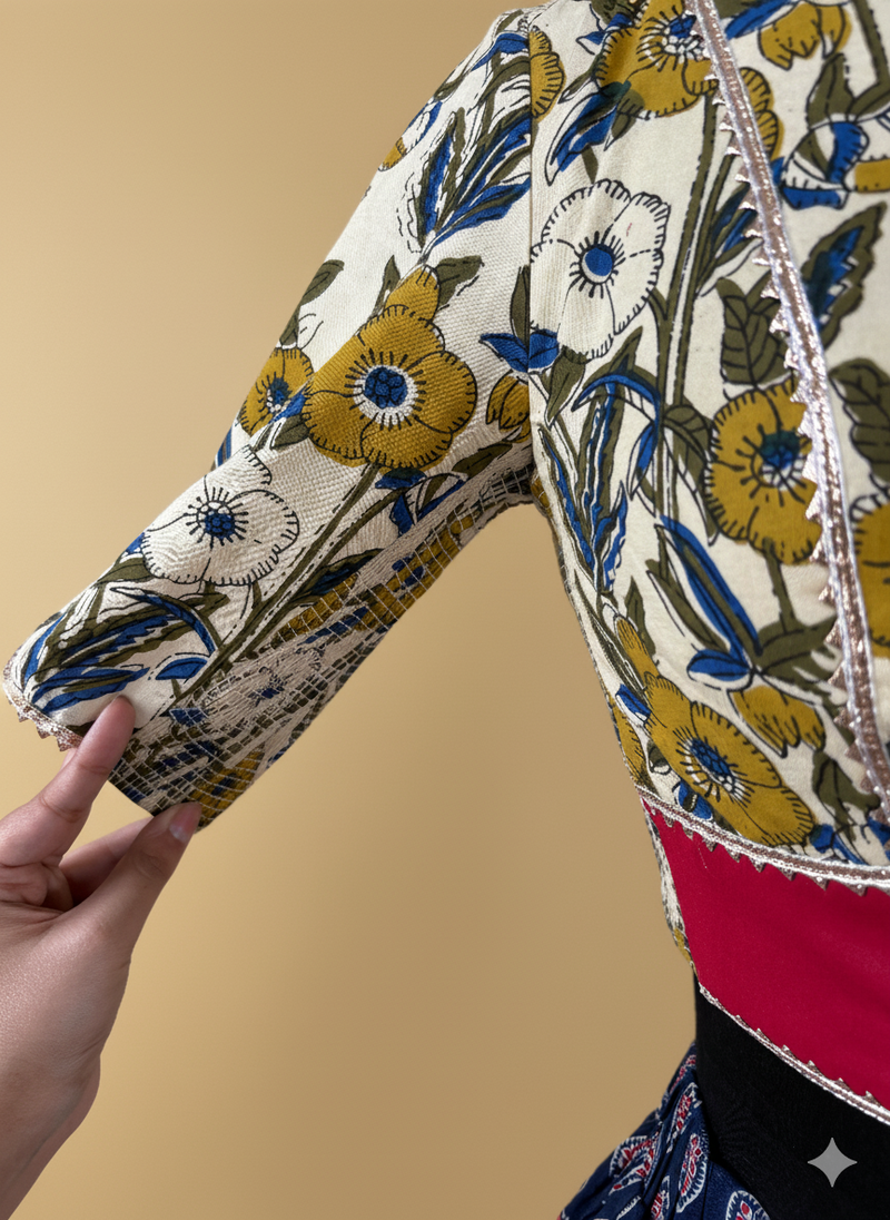 Shagun x Tyohaar | Blue & Green Navratri Handblock Printed Lehenga Set-Binks