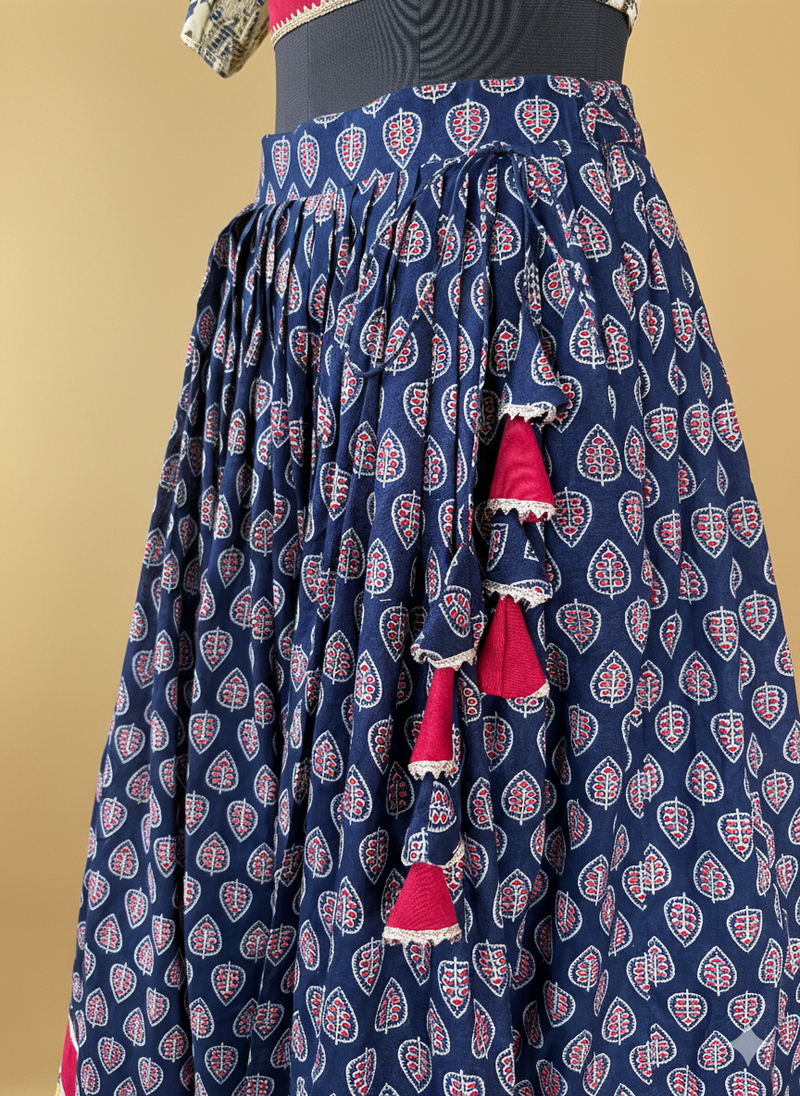 Shagun x Tyohaar | Blue & Green Navratri Handblock Printed Lehenga Set-Binks