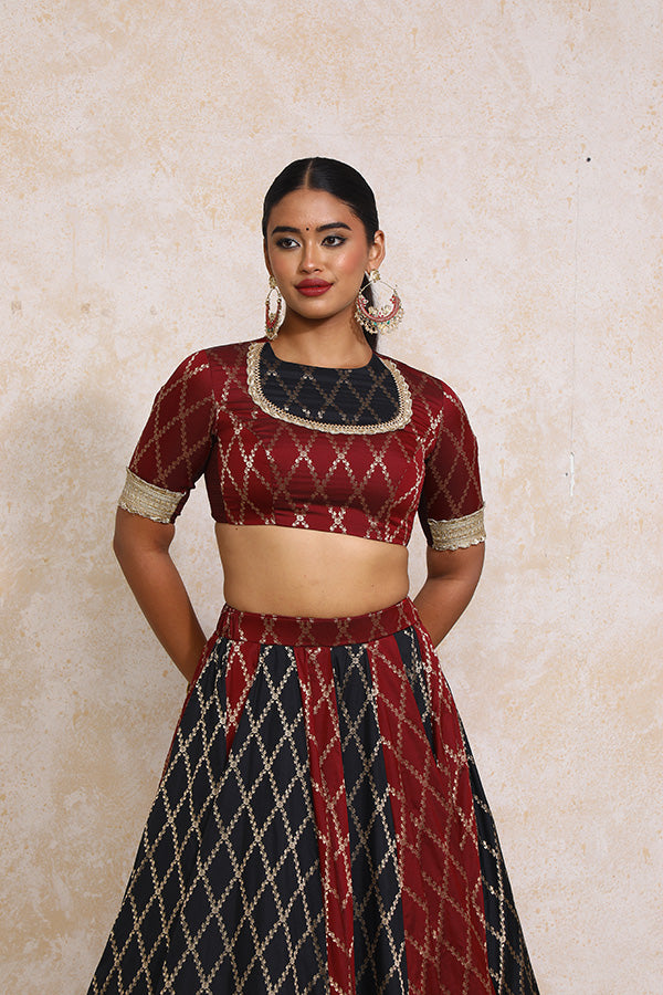 Shehnaz x Tyohaar | Multi-colour Embroidery Tissue & Brocade FlareFit™ Lehenga Set with Dupatta-Binks