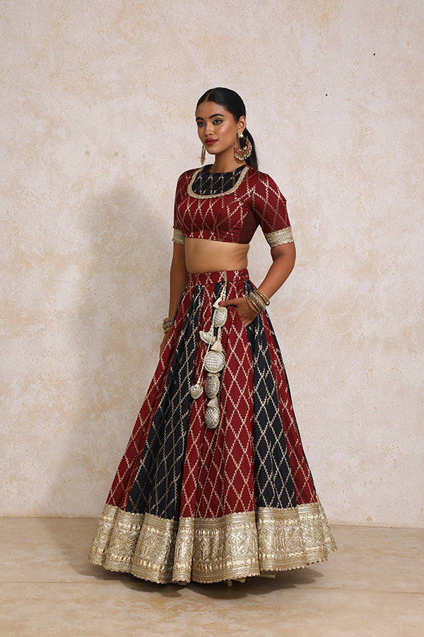 Shehnaz x Tyohaar | Multi-colour Embroidery Tissue & Brocade FlareFit™ Lehenga Set with Dupatta-Binks