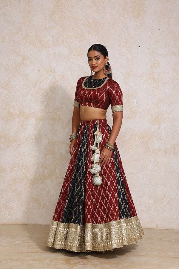 Shehnaz x Tyohaar | Multi-colour Embroidery Tissue & Brocade FlareFit™ Lehenga Set with Dupatta-Binks