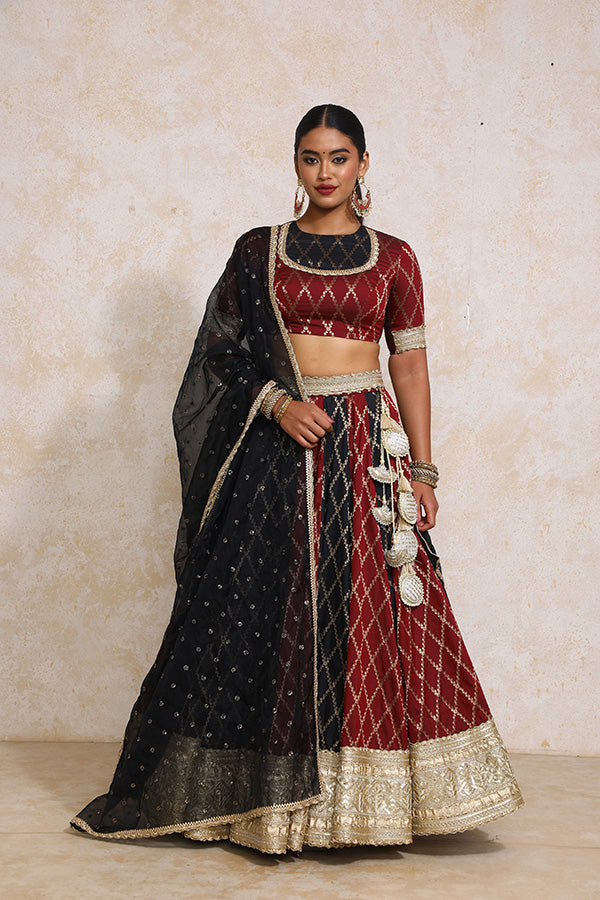 Shehnaz x Tyohaar | Multi-colour Embroidery Tissue & Brocade FlareFit™ Lehenga Set with Dupatta-Binks