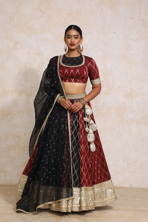 Shehnaz x Tyohaar | Multi-colour Embroidery Tissue & Brocade FlareFit™ Lehenga Set with Dupatta-Binks