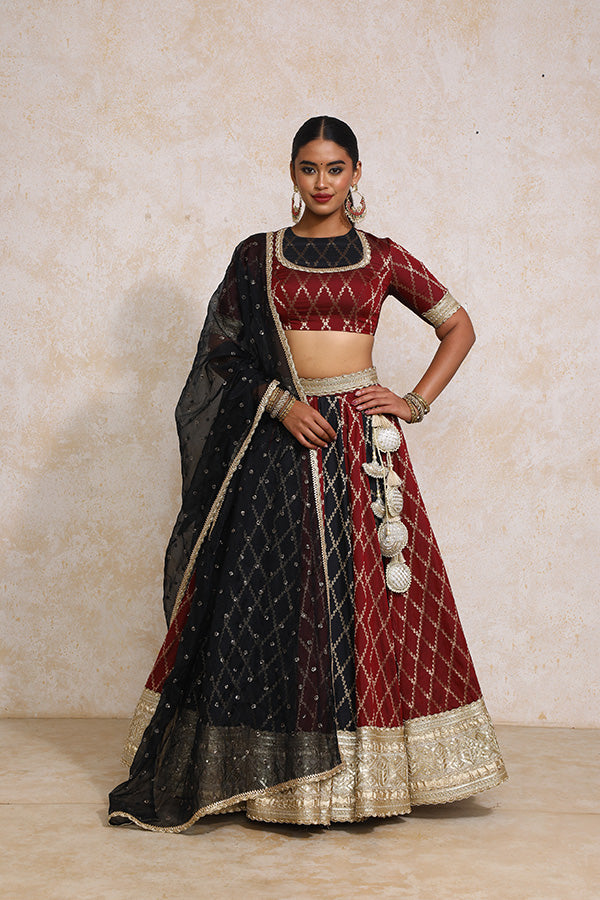Shehnaz x Tyohaar | Multi-colour Embroidery Tissue & Brocade FlareFit™ Lehenga Set with Dupatta-Binks