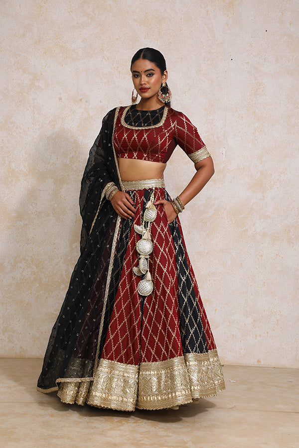 Shehnaz x Tyohaar | Multi-colour Embroidery Tissue & Brocade FlareFit™ Lehenga Set with Dupatta-Binks