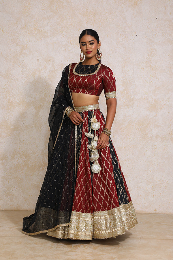 Shehnaz x Tyohaar | Multi-colour Embroidery Tissue & Brocade FlareFit™ Lehenga Set with Dupatta-Binks