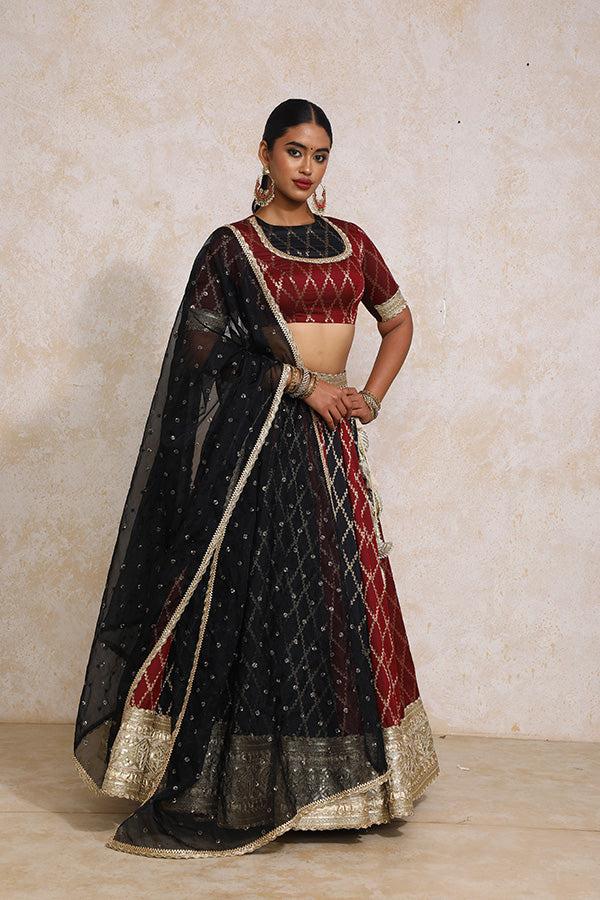 Shehnaz x Tyohaar | Multi-colour Embroidery Tissue & Brocade FlareFit™ Lehenga Set with Dupatta-Binks