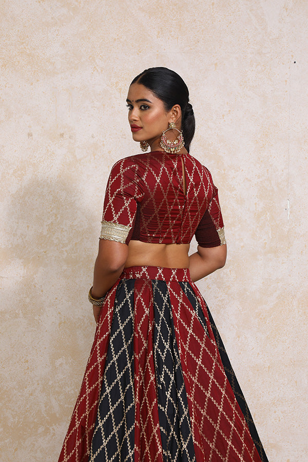 Shehnaz x Tyohaar Lehenga Set, in Multicolour Viscose Silk Brocade, featuring elbow sleeves and jewel neckline (view 2).