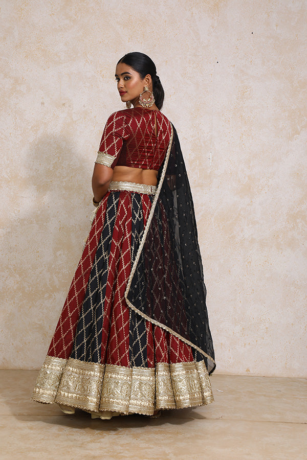 Shehnaz x Tyohaar | Multi-colour Embroidery Tissue & Brocade FlareFit™ Lehenga Set with Dupatta-Binks
