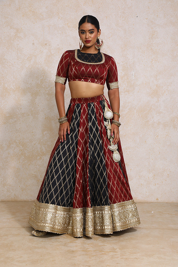 Shehnaz x Tyohaar | Multi-colour Embroidery Tissue & Brocade FlareFit™ Lehenga Set with Dupatta-Binks