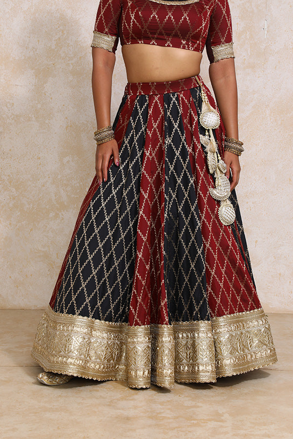 Shehnaz x Tyohaar | Multi-colour Embroidery Tissue & Brocade FlareFit™ Lehenga Set with Dupatta-Binks