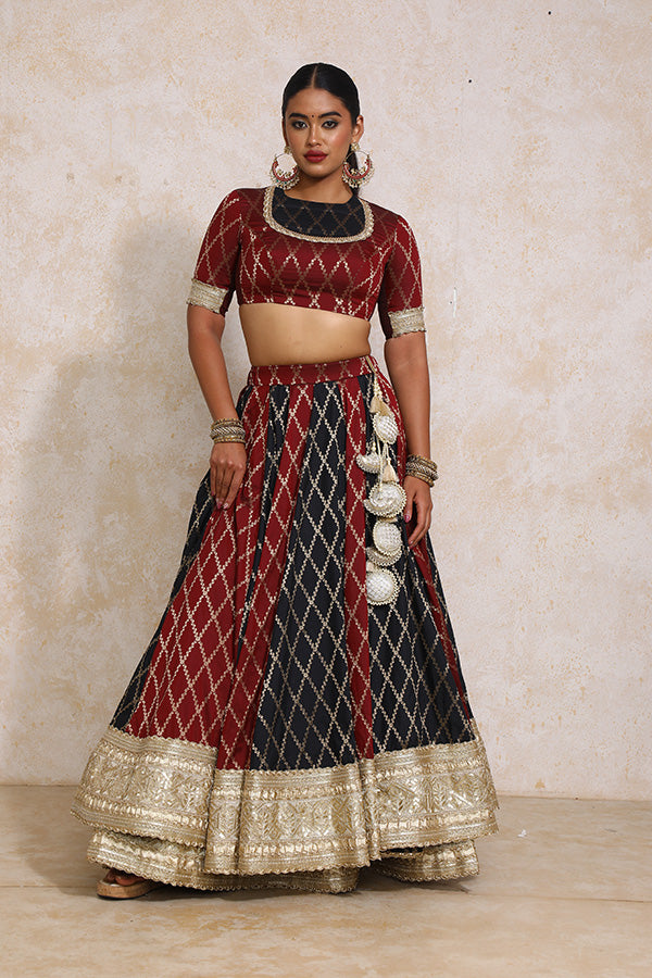 Shehnaz x Tyohaar | Multi-colour Embroidery Tissue & Brocade FlareFit™ Lehenga Set with Dupatta-Binks