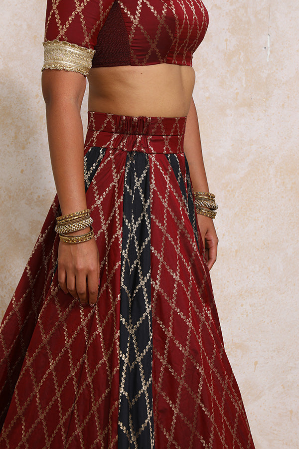 Shehnaz x Tyohaar | Multi-colour Embroidery Tissue & Brocade FlareFit™ Lehenga Set with Dupatta-Binks