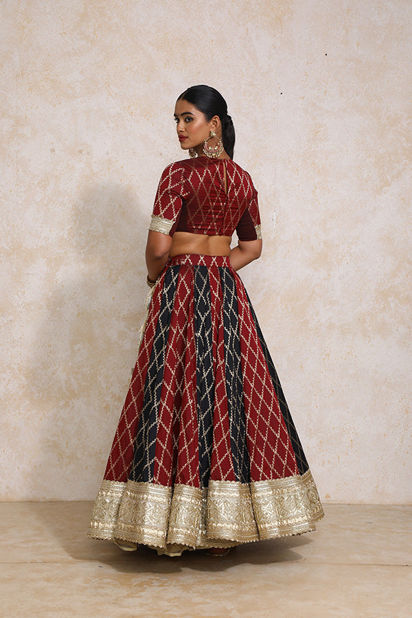 Shehnaz x Tyohaar | Multi-colour Embroidery Tissue & Brocade FlareFit™ Lehenga Set with Dupatta-Binks