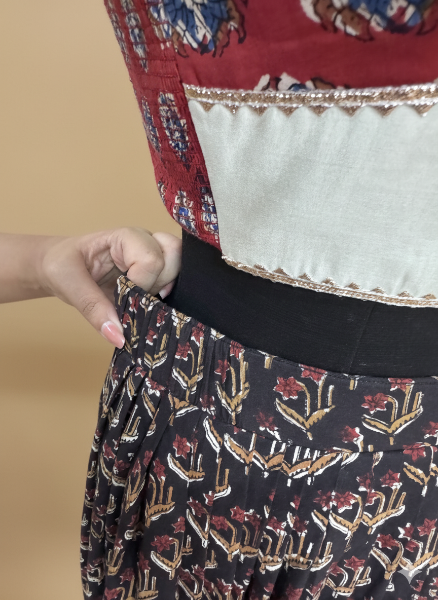 Shubh x Tyohaar Lehenga Set, in Black 100% Cotton - Block Printed, featuring elbow sleeves and v-neckline (view 5).