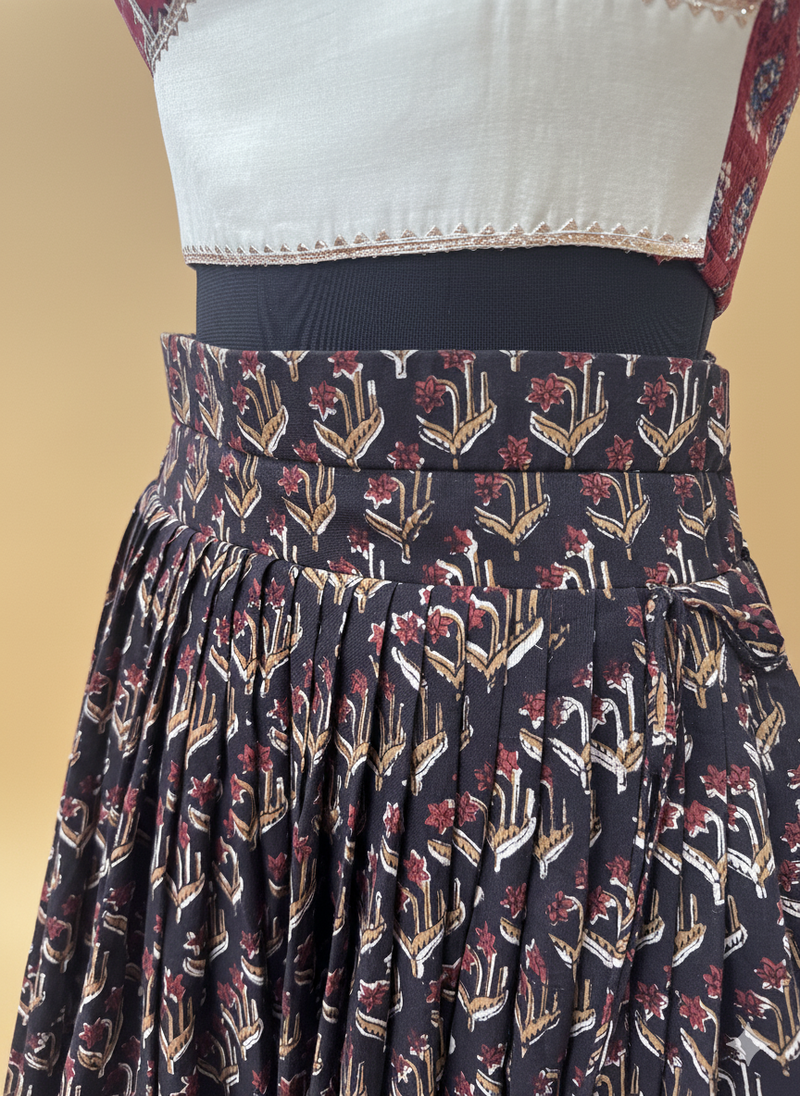Shubh x Tyohaar | Black & Red Navratri Handblock Printed Lehenga Set-Binks