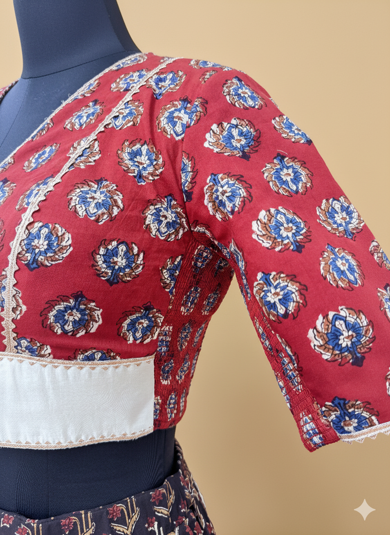 Shubh x Tyohaar | Black & Red Navratri Handblock Printed Lehenga Set-Binks