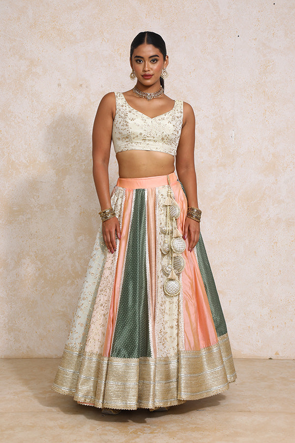 Surayya x Tyohaar | Multi-colour Embroidery Tissue & Chandheri FlareFit™ Lehenga Set with Dupatta-Binks