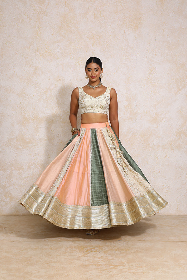 Surayya x Tyohaar | Multi-colour Embroidery Tissue & Chandheri FlareFit™ Lehenga Set with Dupatta-Binks