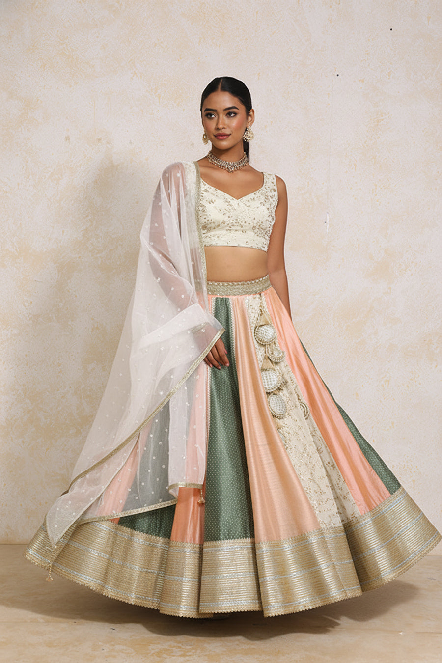 Surayya x Tyohaar | Multi-colour Embroidery Tissue & Chandheri FlareFit™ Lehenga Set with Dupatta