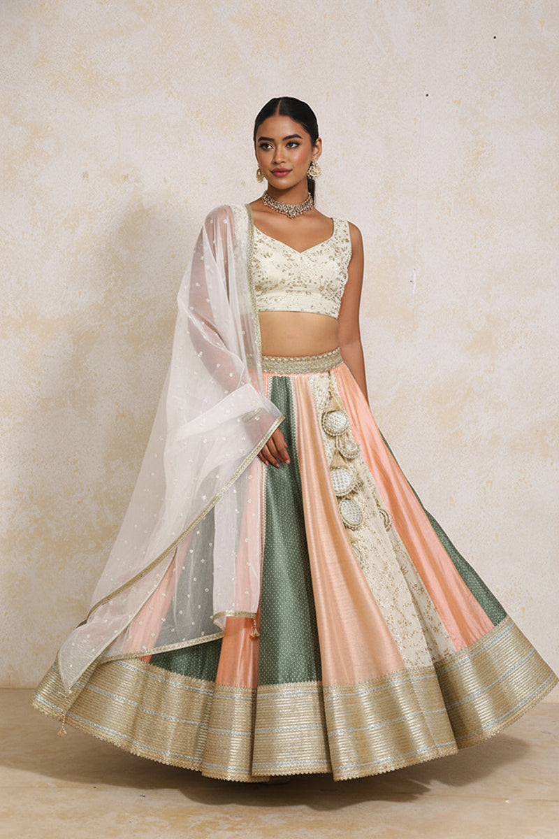 Surayya x Tyohaar | Multi-colour Embroidery Tissue & Chandheri FlareFit™ Lehenga Set with Dupatta-Binks