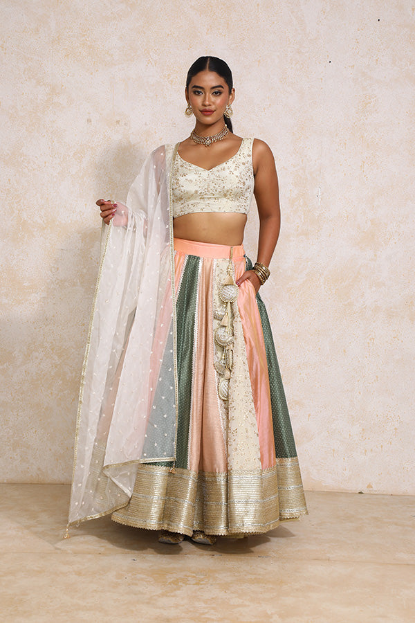 Surayya x Tyohaar | Multi-colour Embroidery Tissue & Chandheri FlareFit™ Lehenga Set with Dupatta-Binks