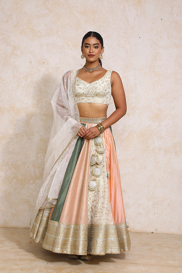 Surayya x Tyohaar | Multi-colour Embroidery Tissue & Chandheri FlareFit™ Lehenga Set with Dupatta-Binks