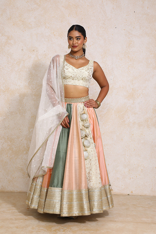 Surayya x Tyohaar | Multi-colour Embroidery Tissue & Chandheri FlareFit™ Lehenga Set with Dupatta-Binks