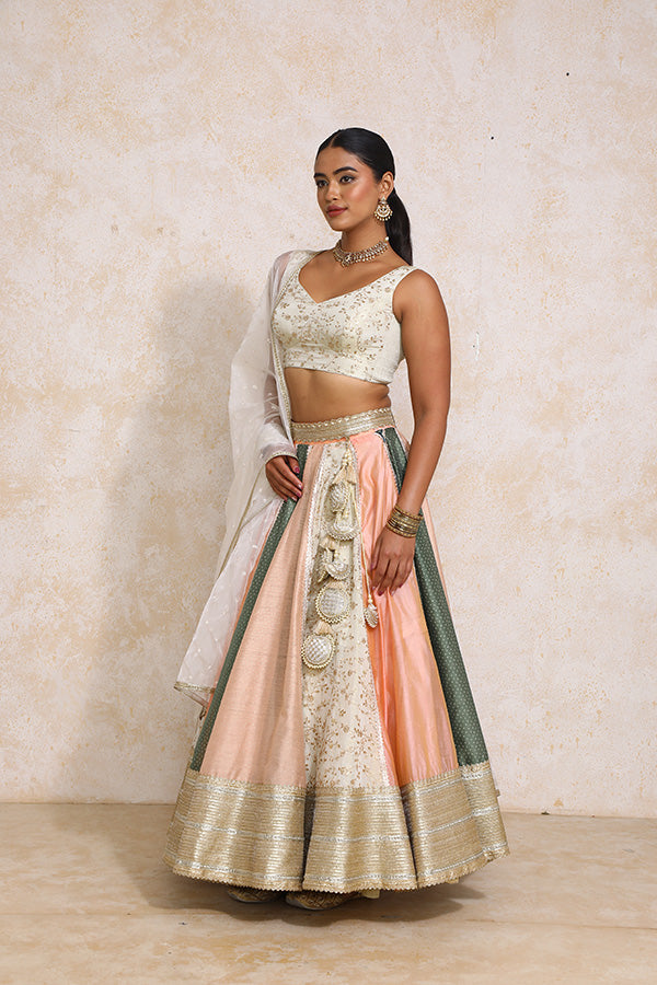 Surayya x Tyohaar | Multi-colour Embroidery Tissue & Chandheri FlareFit™ Lehenga Set with Dupatta-Binks