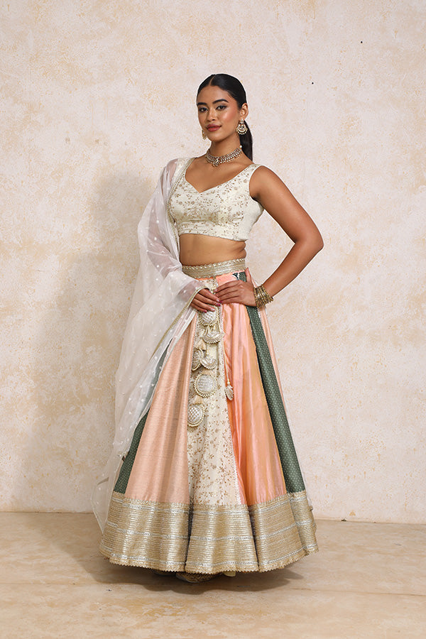 Surayya x Tyohaar | Multi-colour Embroidery Tissue & Chandheri FlareFit™ Lehenga Set with Dupatta-Binks