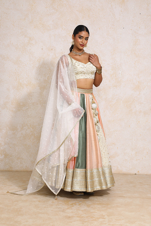 Surayya x Tyohaar | Multi-colour Embroidery Tissue & Chandheri FlareFit™ Lehenga Set with Dupatta-Binks